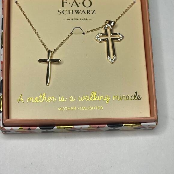 FAO Schwartz set of two necklaces gold tone daughter mother cross pendant jewelr - Picture 2 of 15